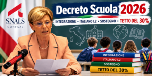 Scopri di più sull'articolo DECRETO SCUOLA, TETTO DEL 30% E INTEGRAZIONE: PER LO SNALS SERVONO ORGANICI, MEDIATORI, FORMAZIONE E RISORSE CERTE