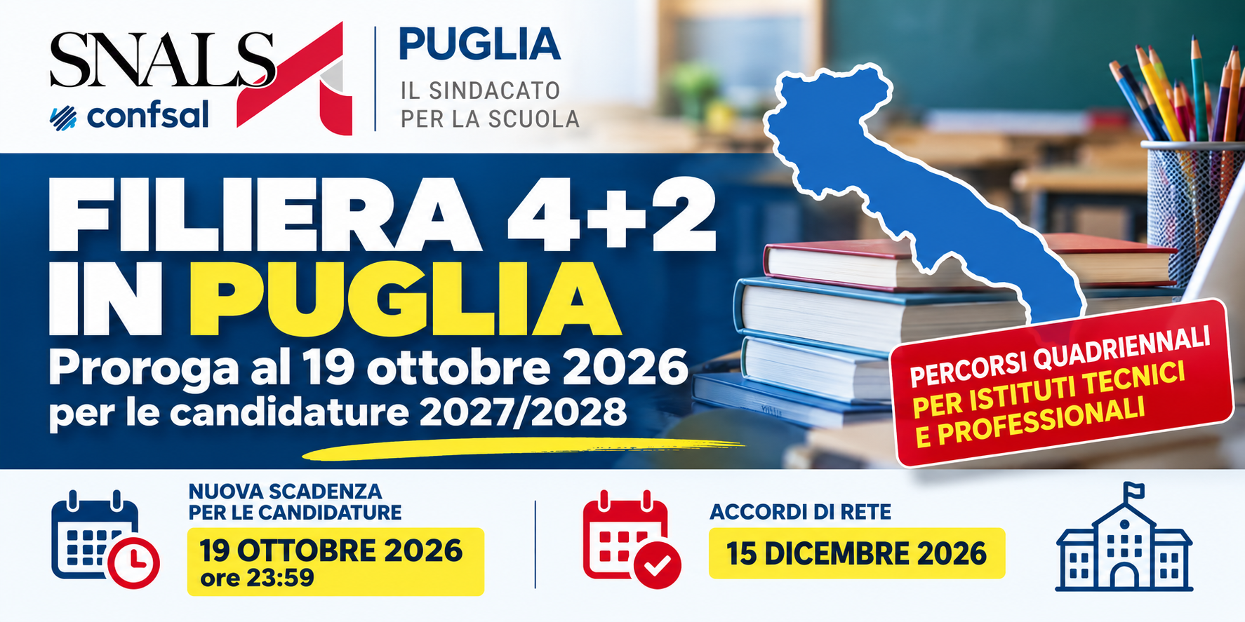 Al momento stai visualizzando FILIERA 4+2 IN PUGLIA – PROROGA AL 19 OTTOBRE PER LE CANDIDATURE 2027/2028